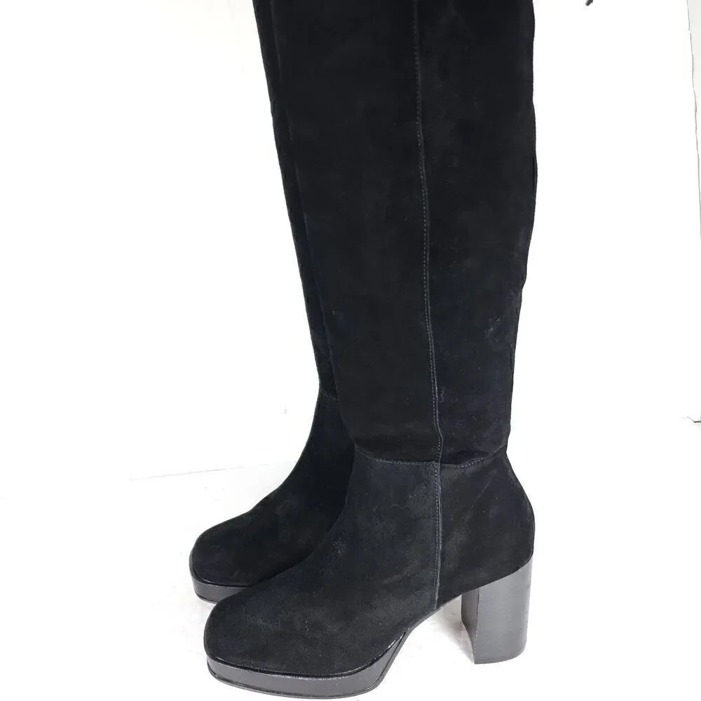 Free People Women's Echo US6-6,5 EU37 Black Suede Platform Over The Knee Boots